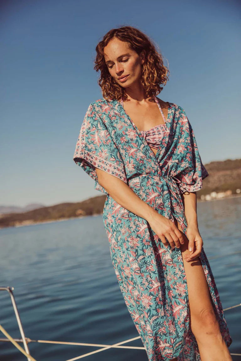 Louise Misha Kimono Chill - Teal Garden of Eden