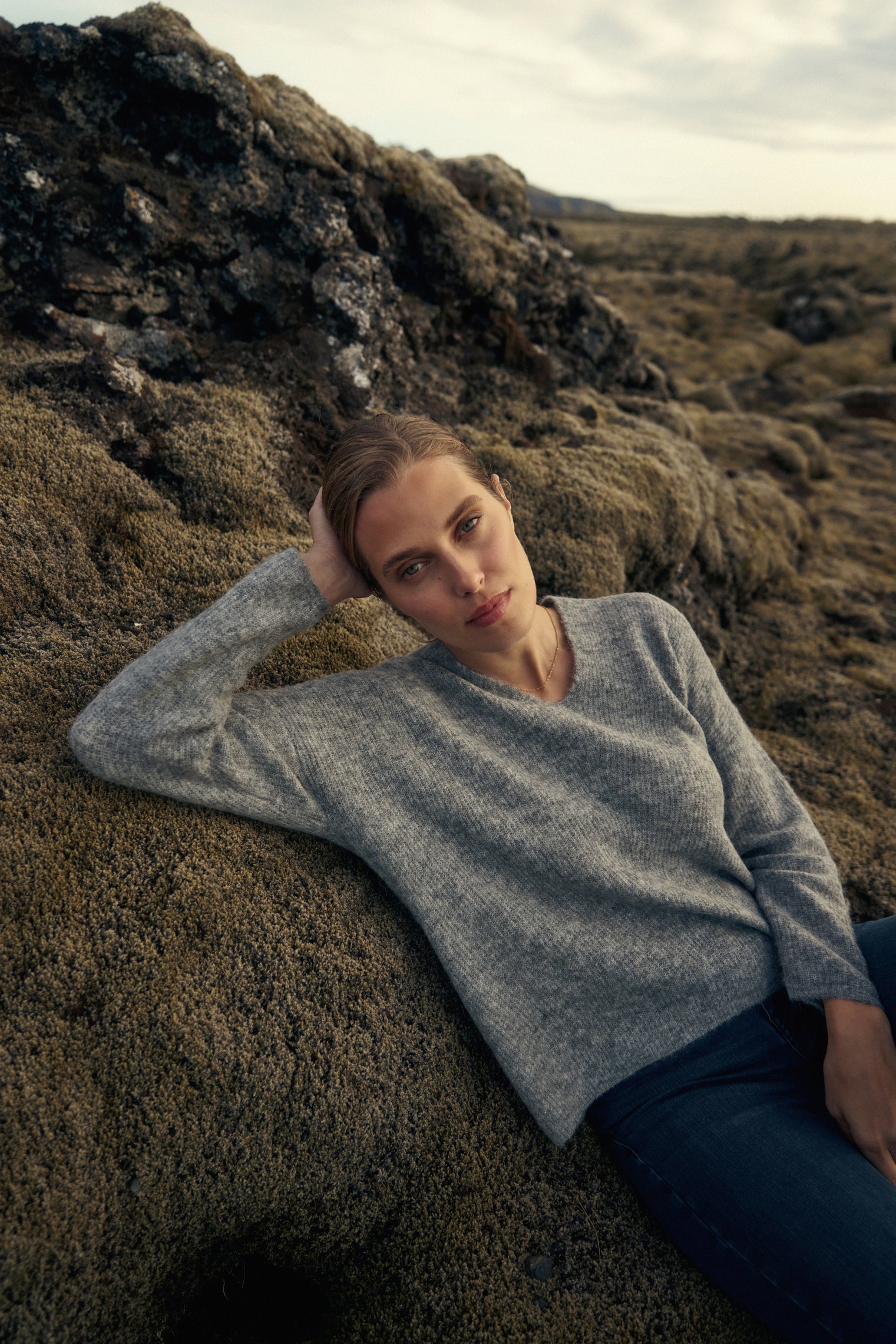Mos Mosh Thora V Neck Knit - Grey Melange