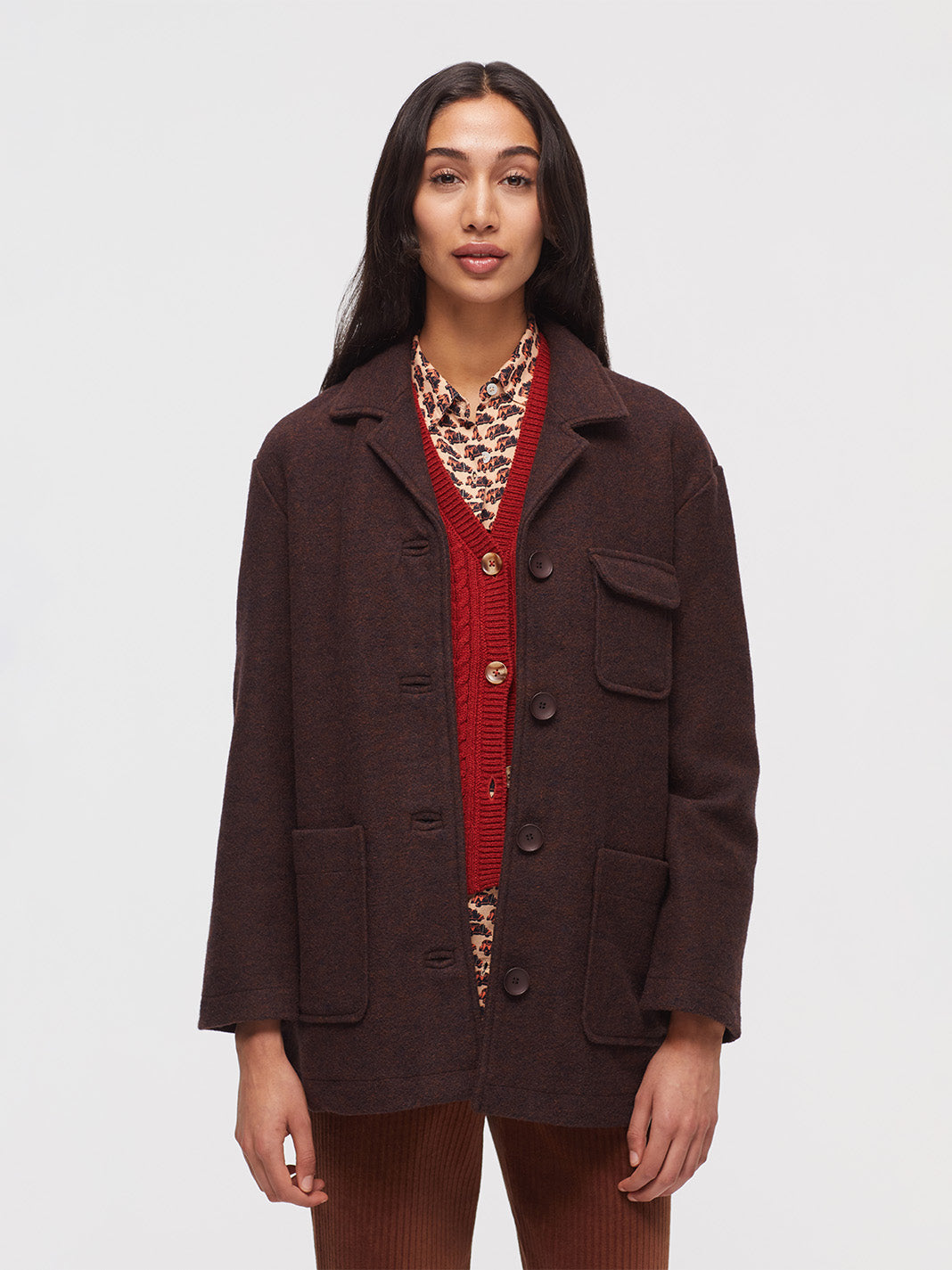 Nice Things Paloma Notch Lapel Wool Jacket Shiny Brown