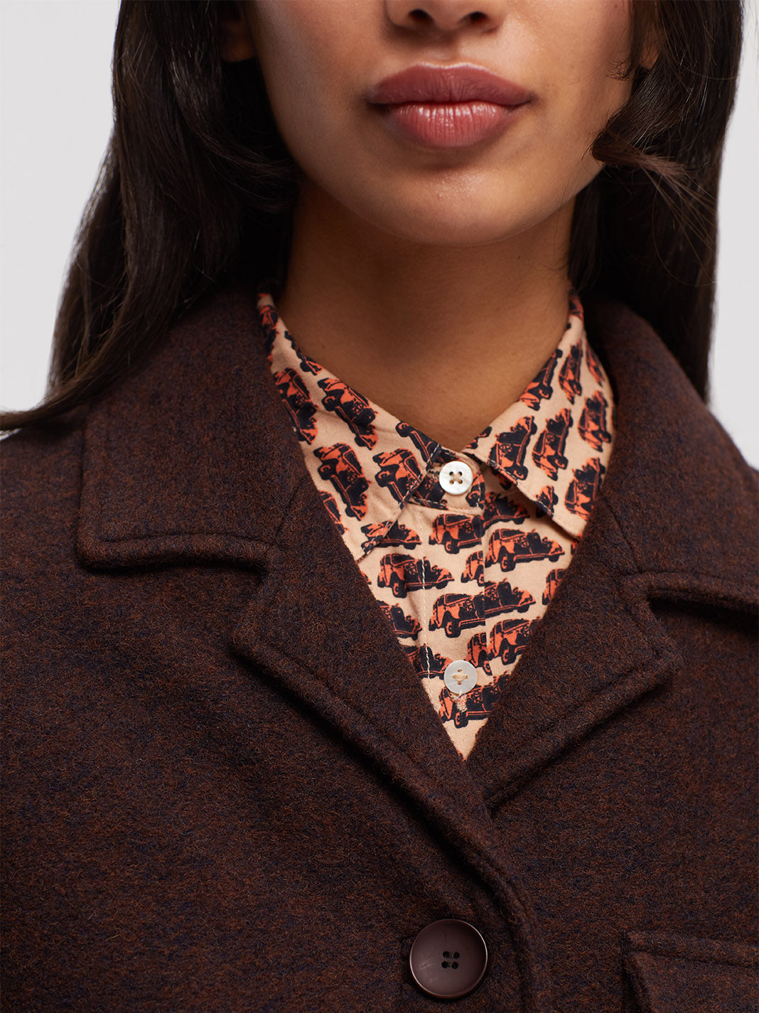 Nice Things Paloma Notch Lapel Wool Jacket Shiny Brown