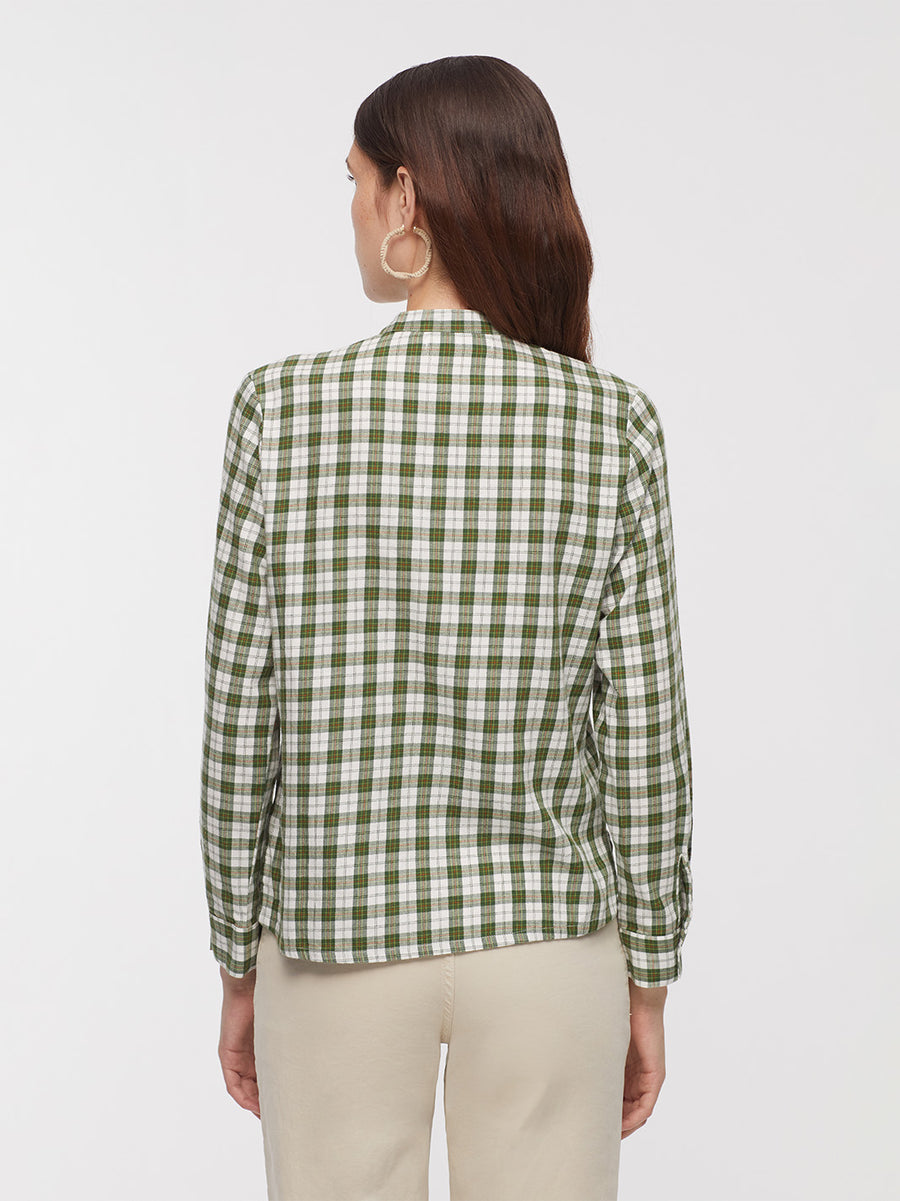 Nice Things Paloma Ruffle Checked Shirt Forest Green