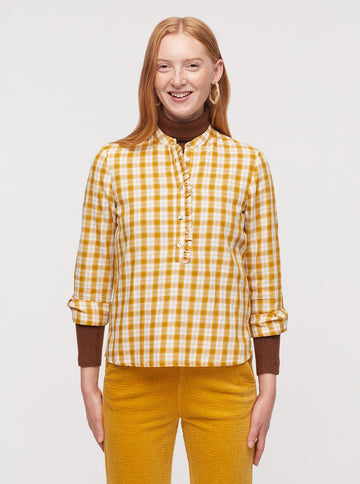 Nice Things Paloma Ruffle Checked Shirt Dark Yellow