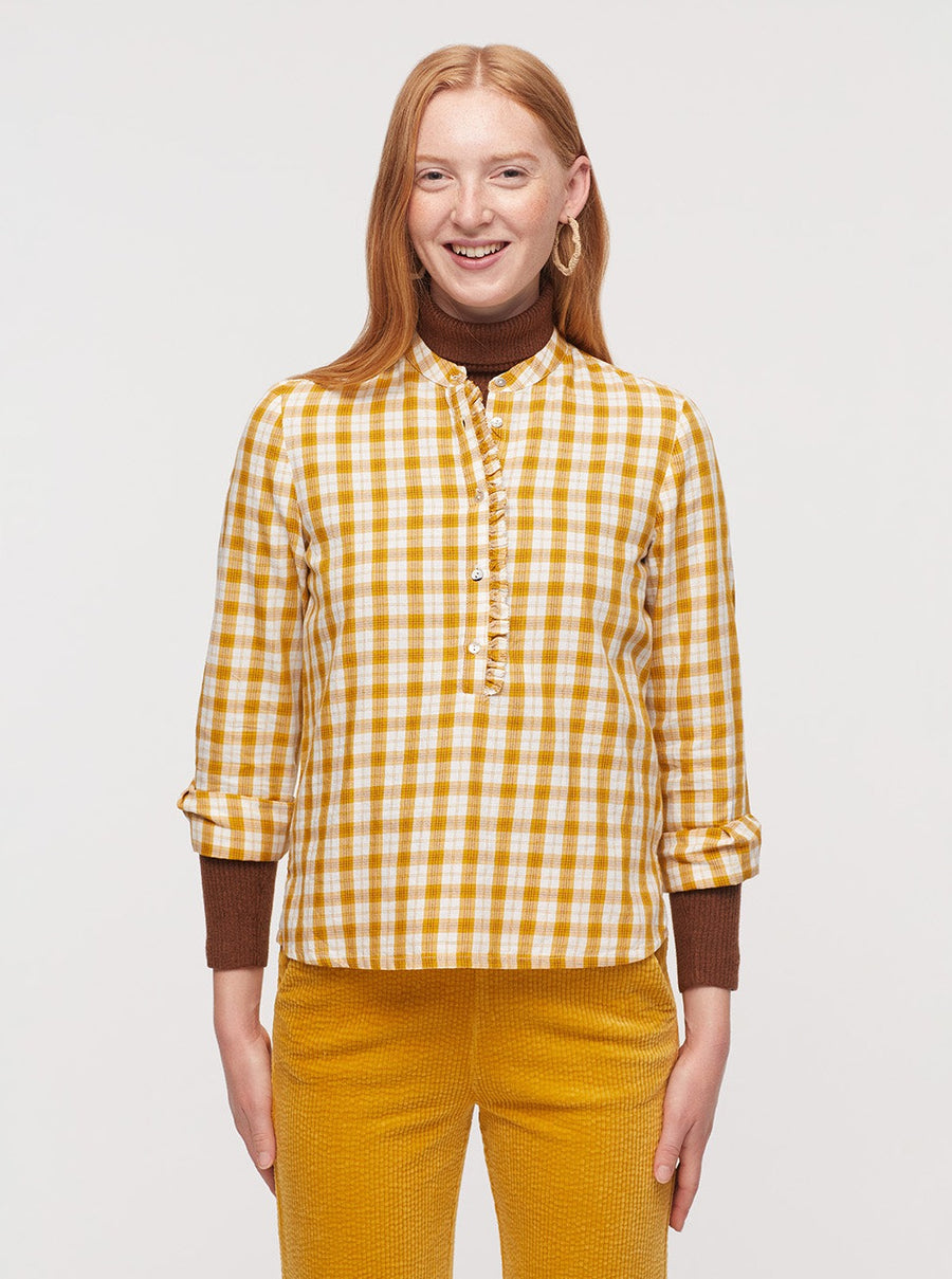Nice Things Paloma Ruffle Checked Shirt Dark Yellow