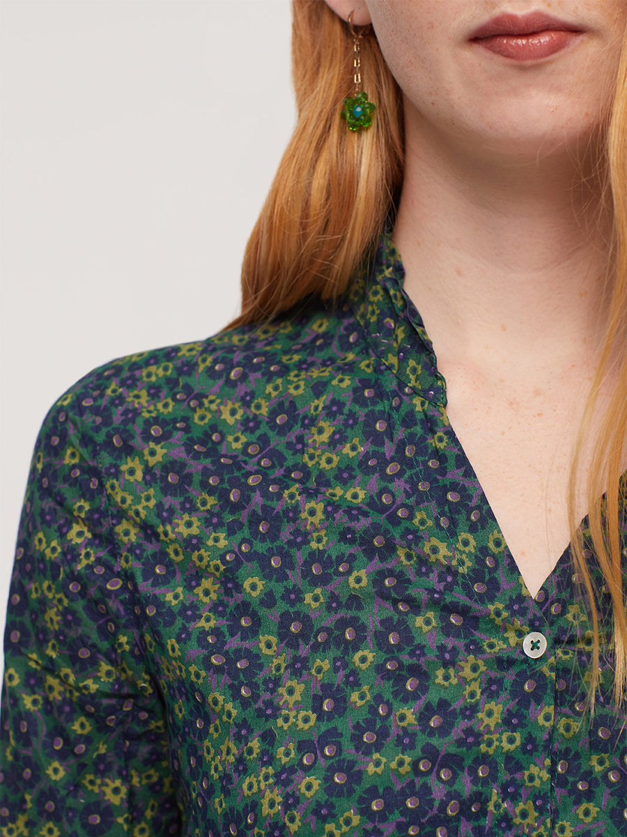 Nice Things Paloma Small Flower Shirt Forest Green