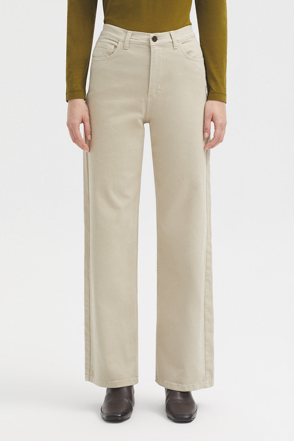 Straight Leg Twill Pant in Dark Ecru Colour.