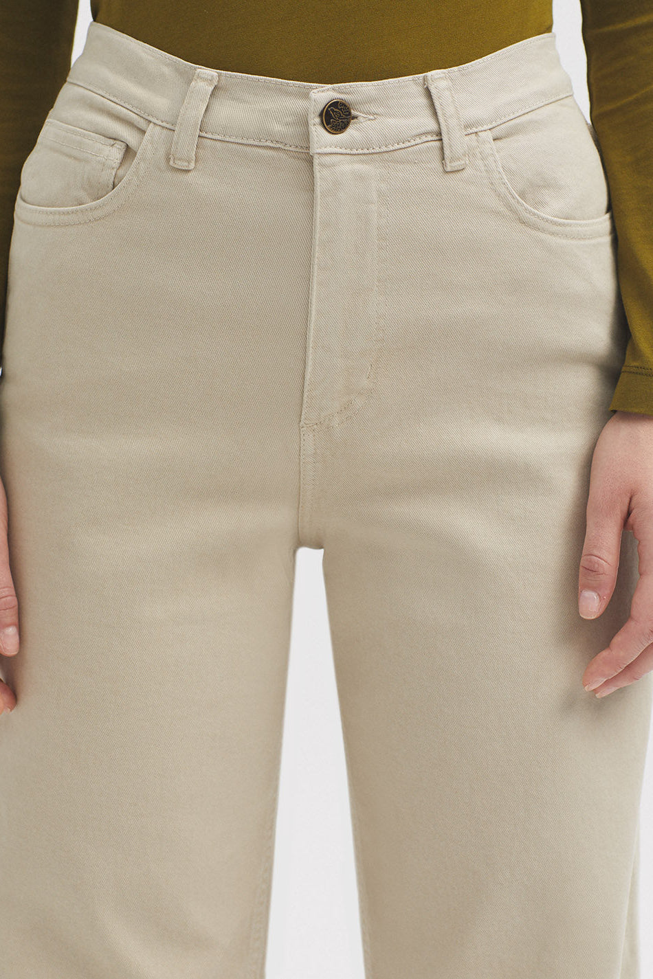 Straight Leg Twill Pant in Dark Ecru Colour.