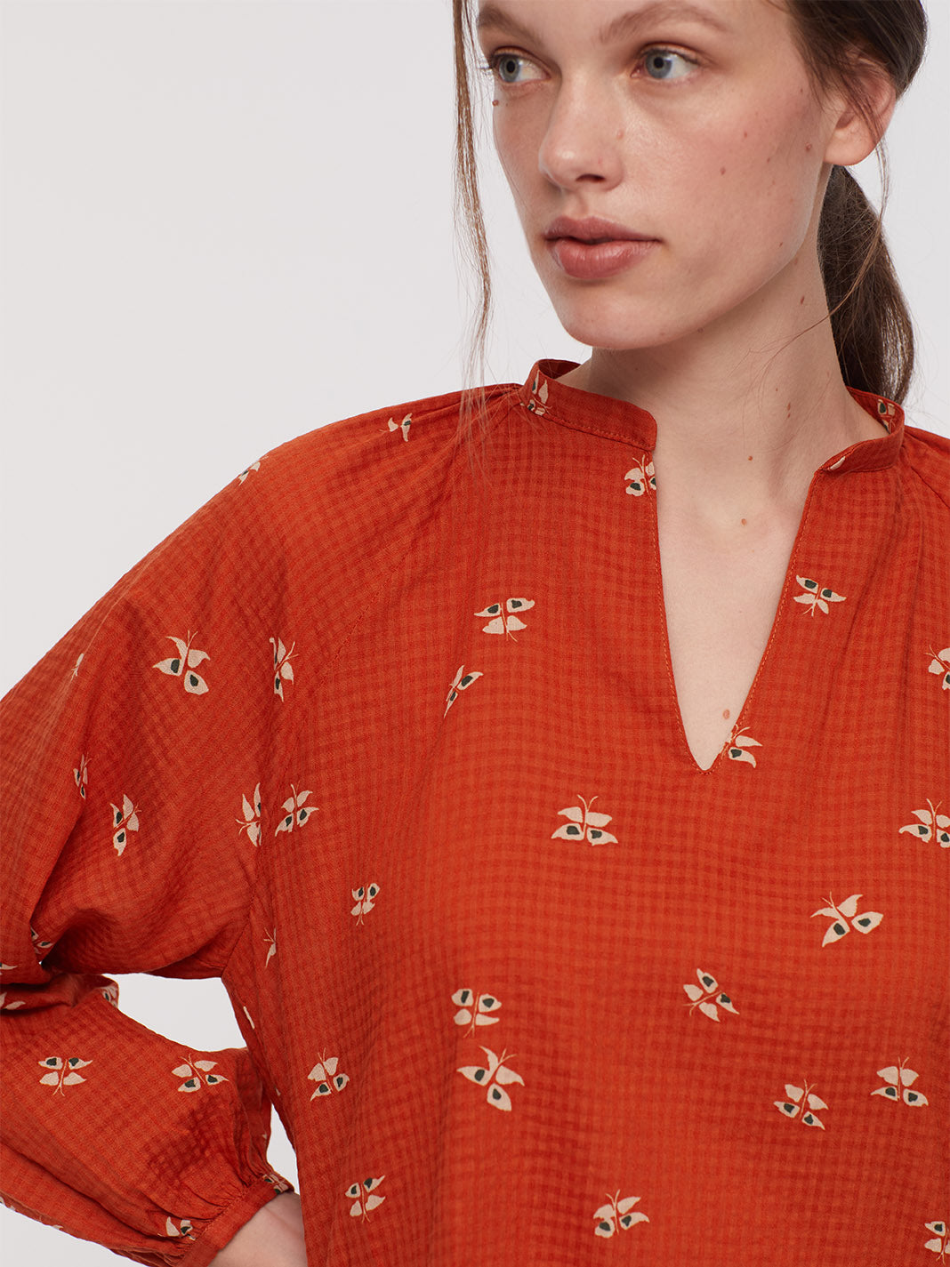 Nice Things Paloma Mesh Knit Blouse Dark Orange