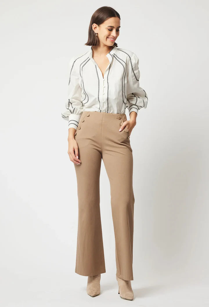 Once Was Meridian Placement Embroidered Linen Shirt - Porcelain