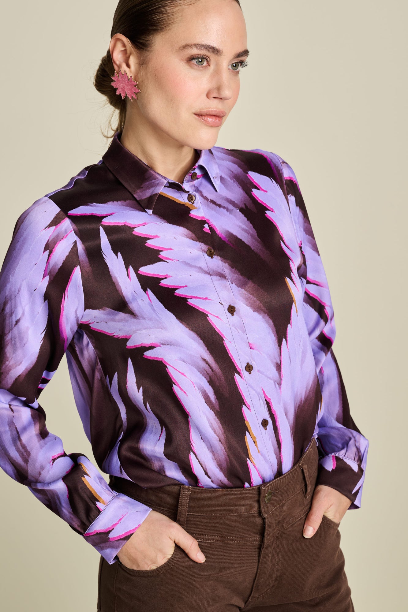 POM Amsterdam Mila Satin Feathers Blouse