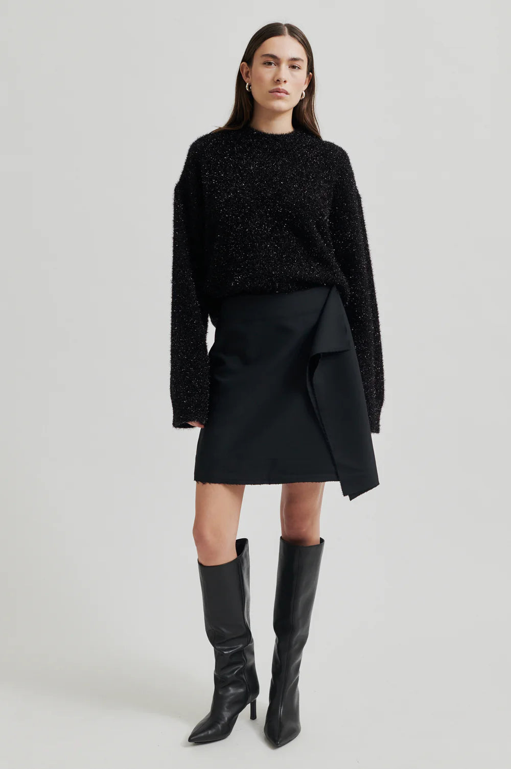Second Female Lamilla Knit Sweater O-Neck - Black