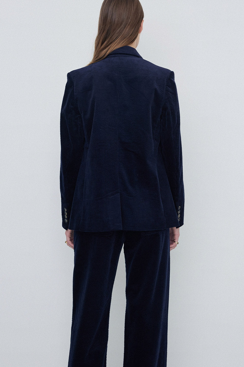 Navy Corduroy double breasted womens blazer.