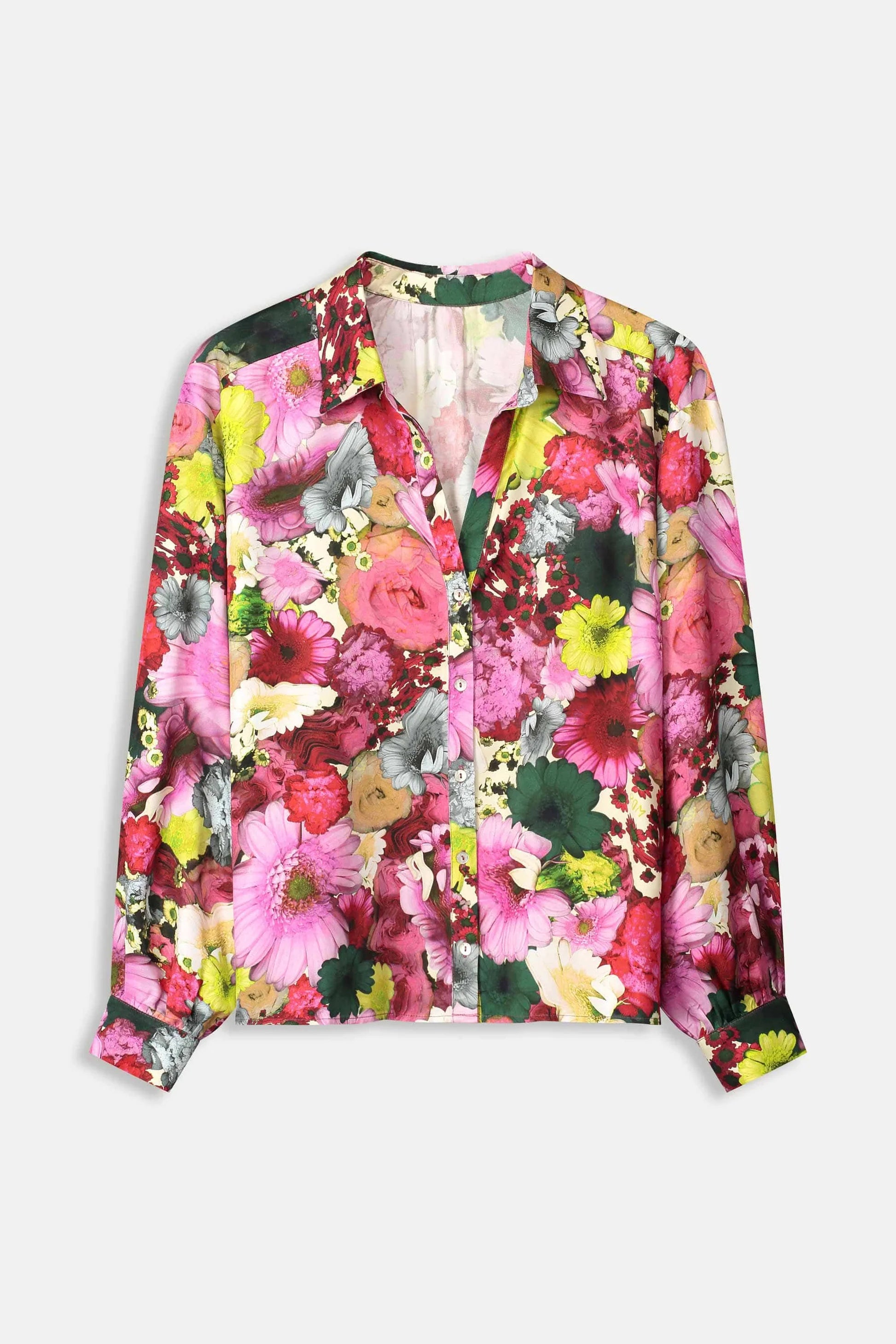Colorful floral blouse on a white background