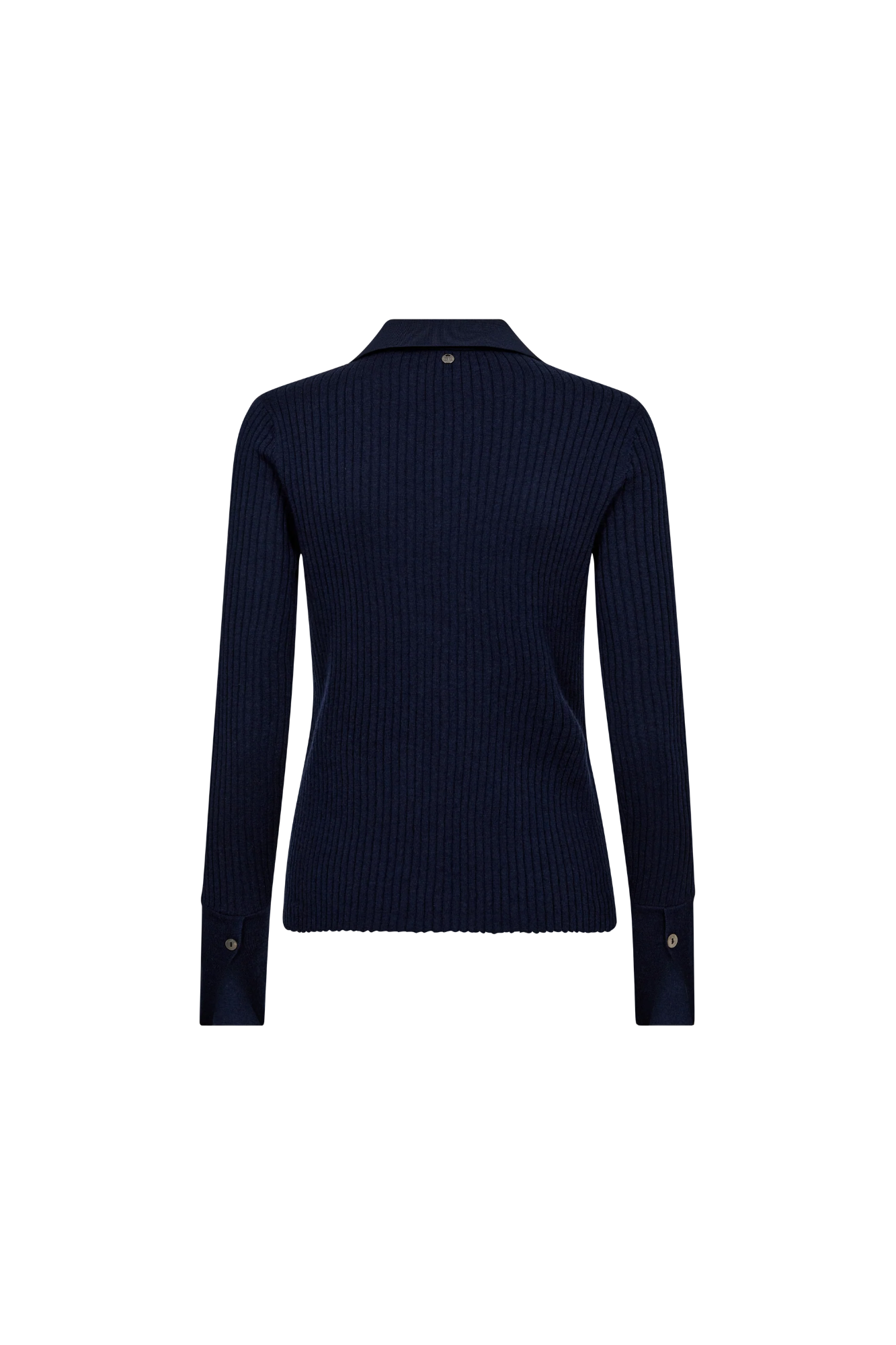 Navy blue polo ribbed sweater on a white background
