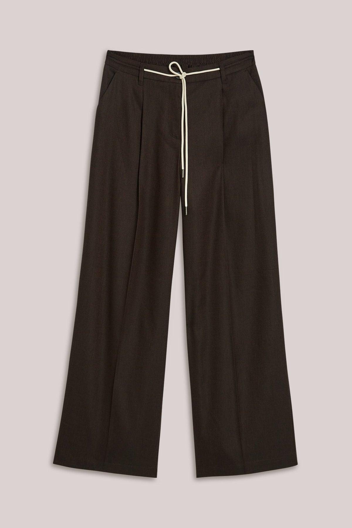 Dark Brown pants with a white drawstring on a light background
