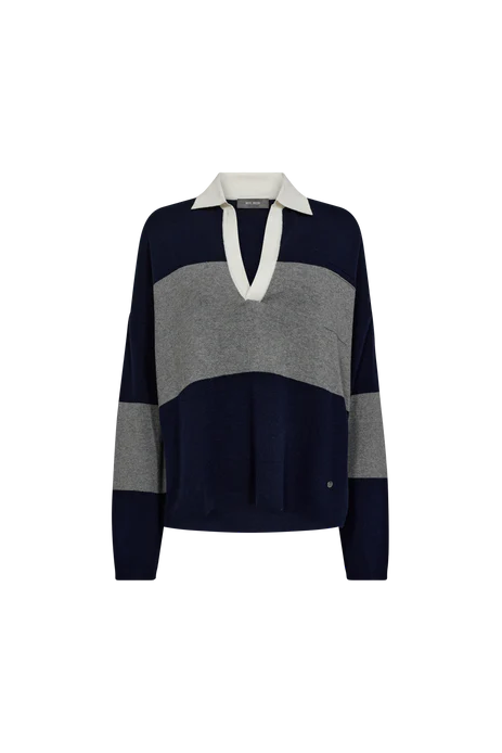 Color-blocked sweater with a collar on a white background