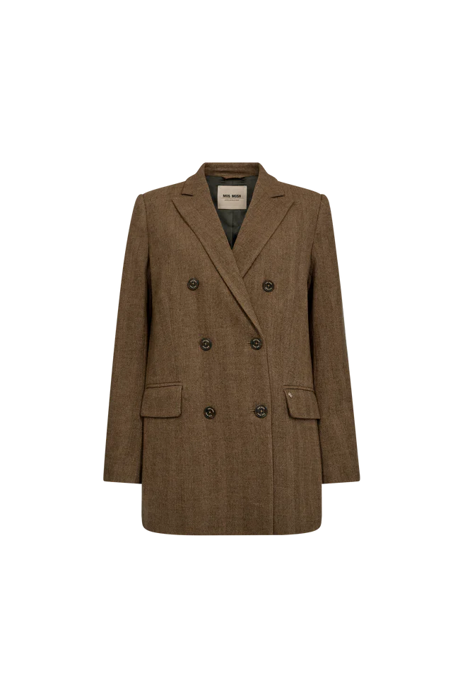 Brown double breasted blazer on a white background