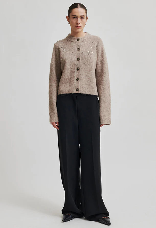 Classic Wide Leg Black Trouser Featuring a concealed zip, hook and button closure at the front