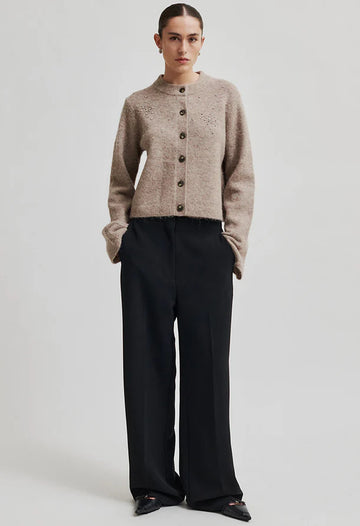 Classic Wide Leg Black Trouser Featuring a concealed zip, hook and button closure at the front