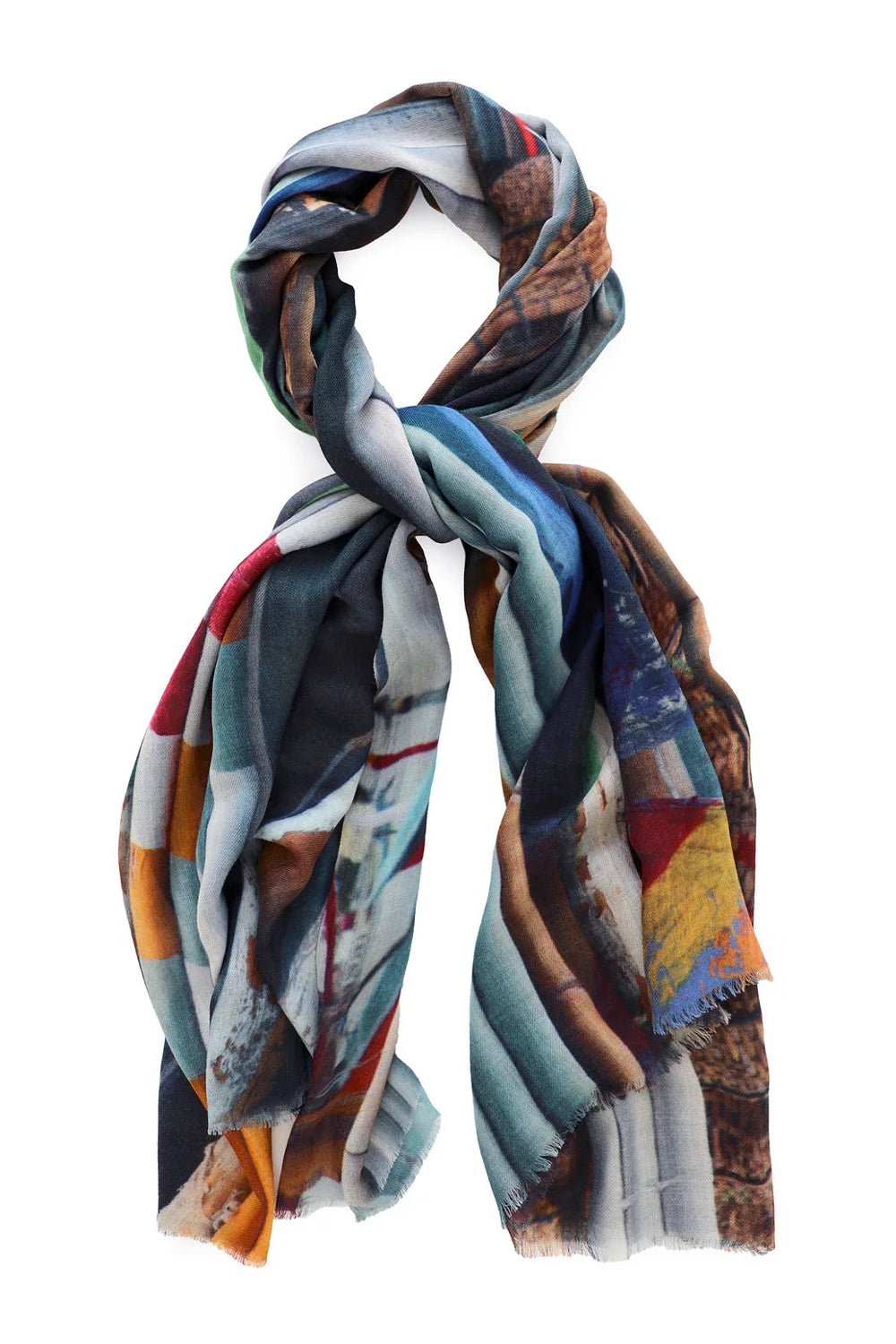 Colorful scarf with abstract pattern on a white background