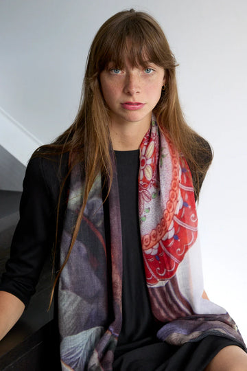 Colourful large wool scarf. 