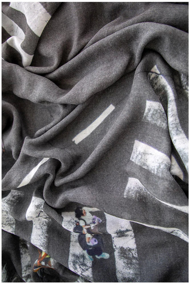 Large wool scarf grey and white zebra pattern. 