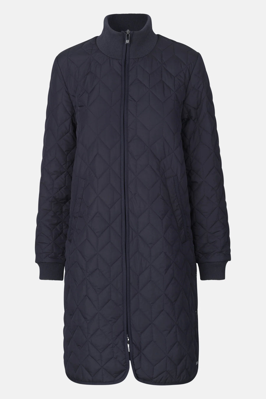 Padded quilt jacket in dark indigo colourway and mock neck 