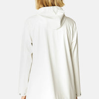 Cream rain jacket with hood and silver dome details 