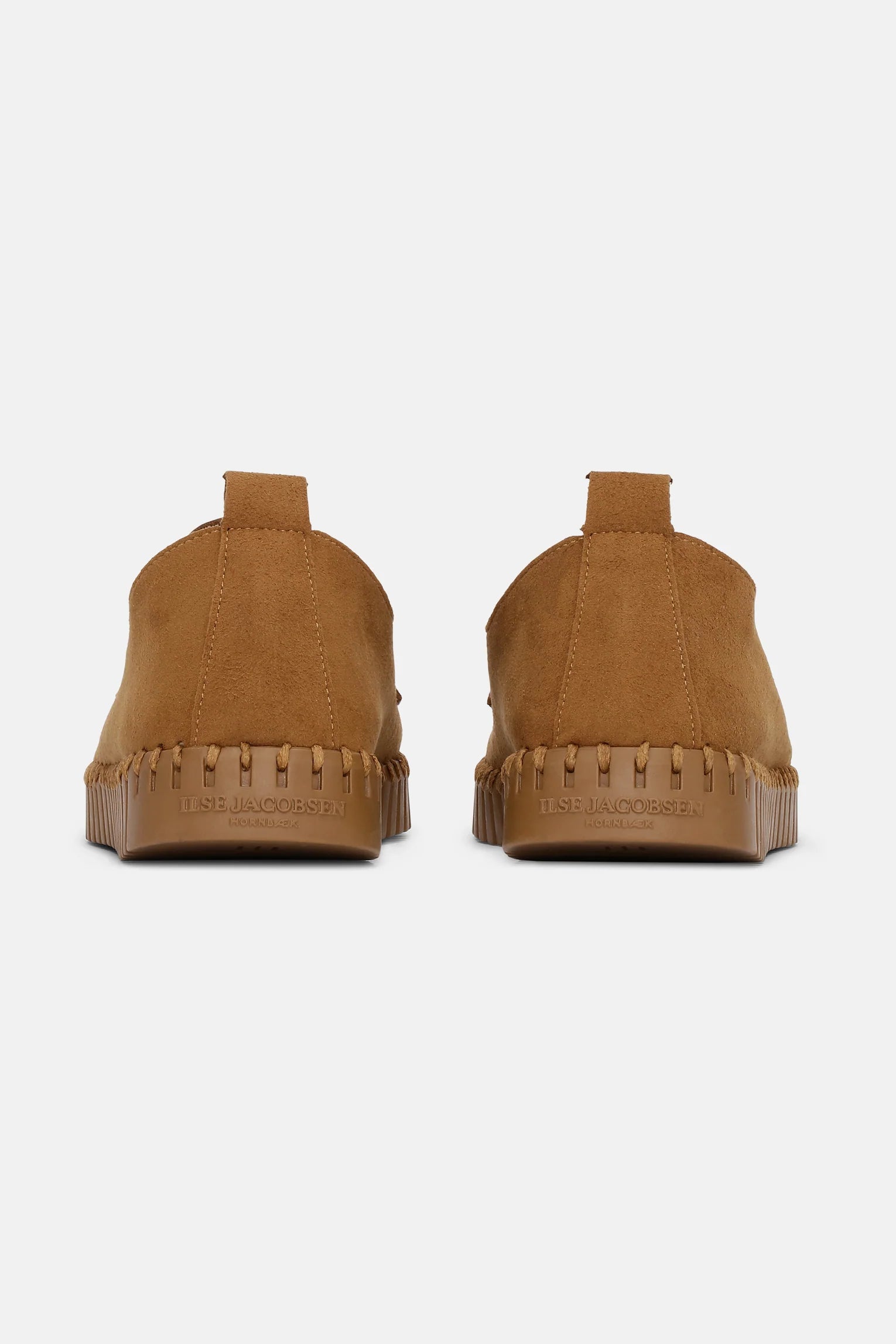Suede loafer with gold look buckle in dark cashew colour with rubber sole. 