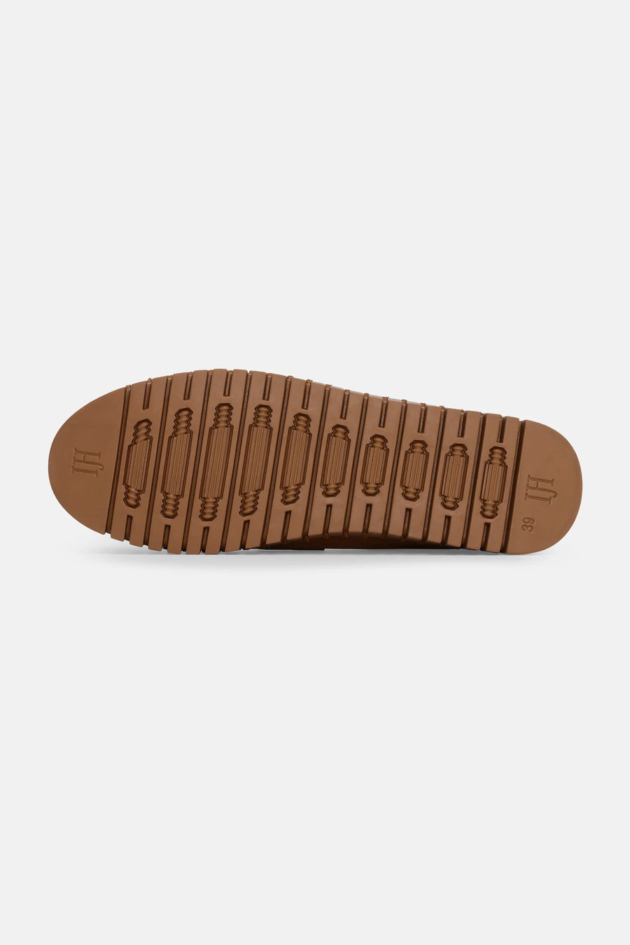 Suede loafer with gold look buckle in dark cashew colour with rubber sole. 