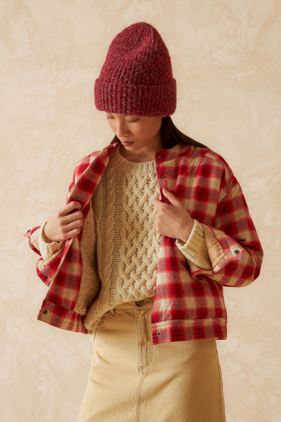 Red and White Checkered Quilted Jacket
