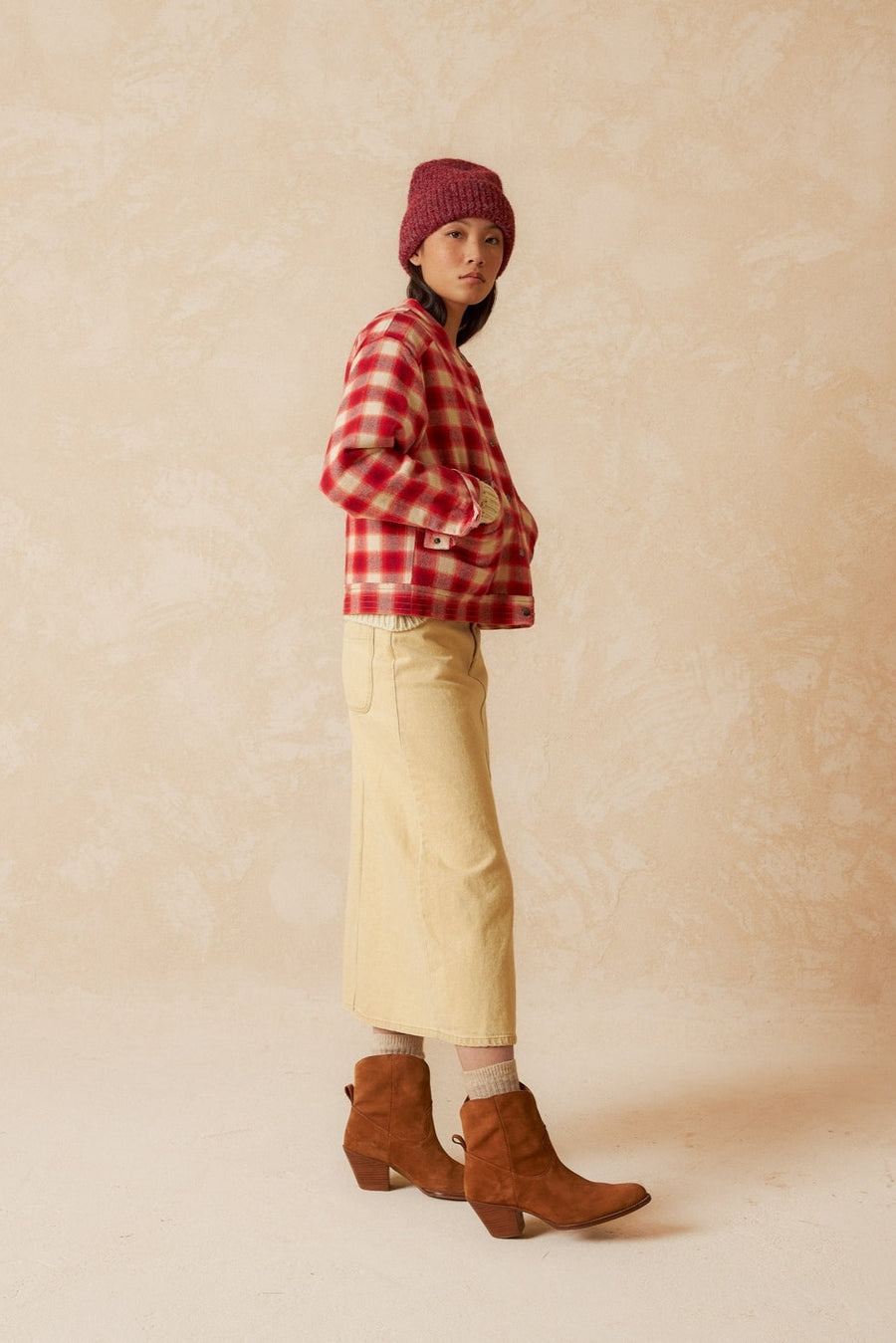 Red and White Checkered Quilted Jacket