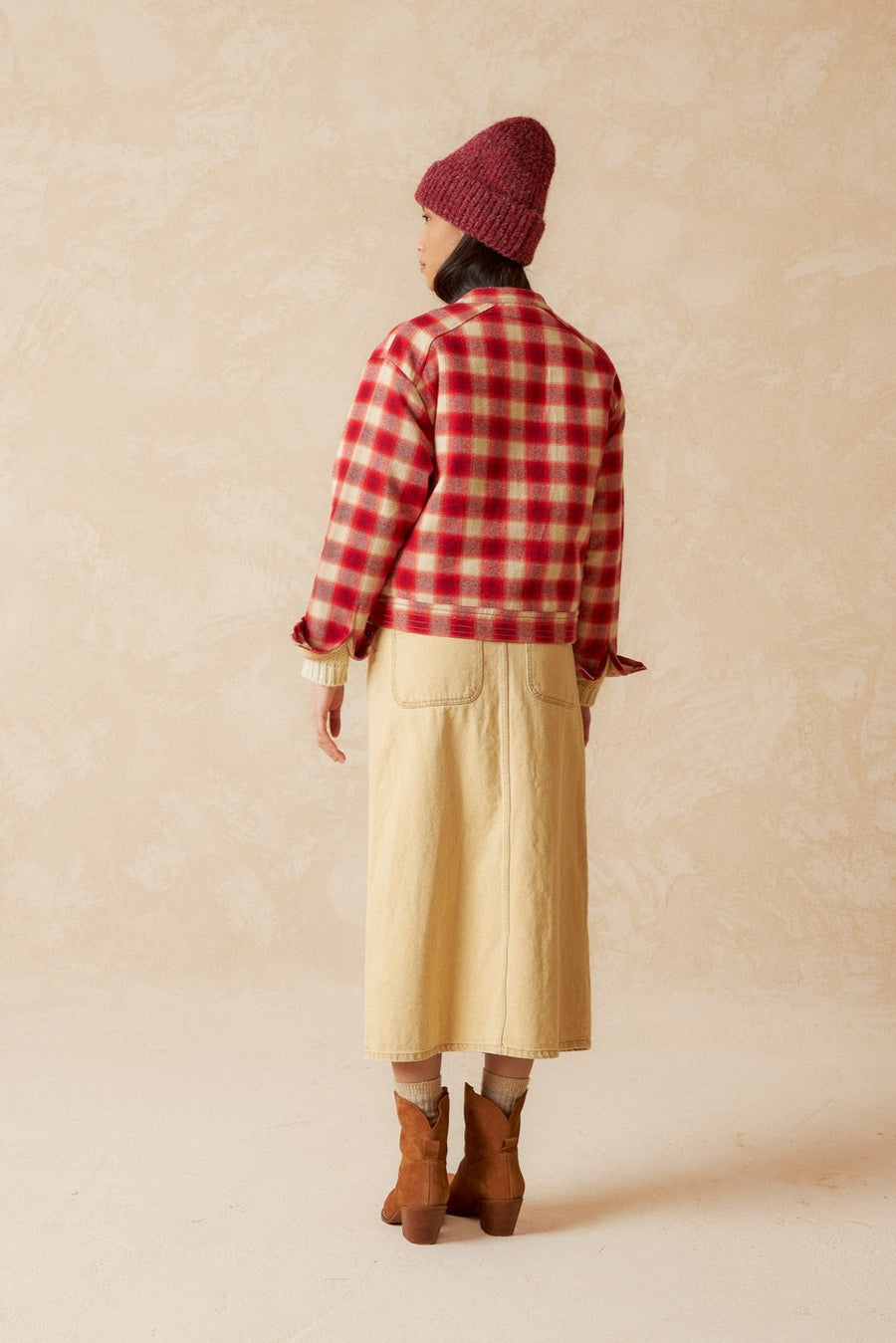 Red and White Checkered Quilted Jacket