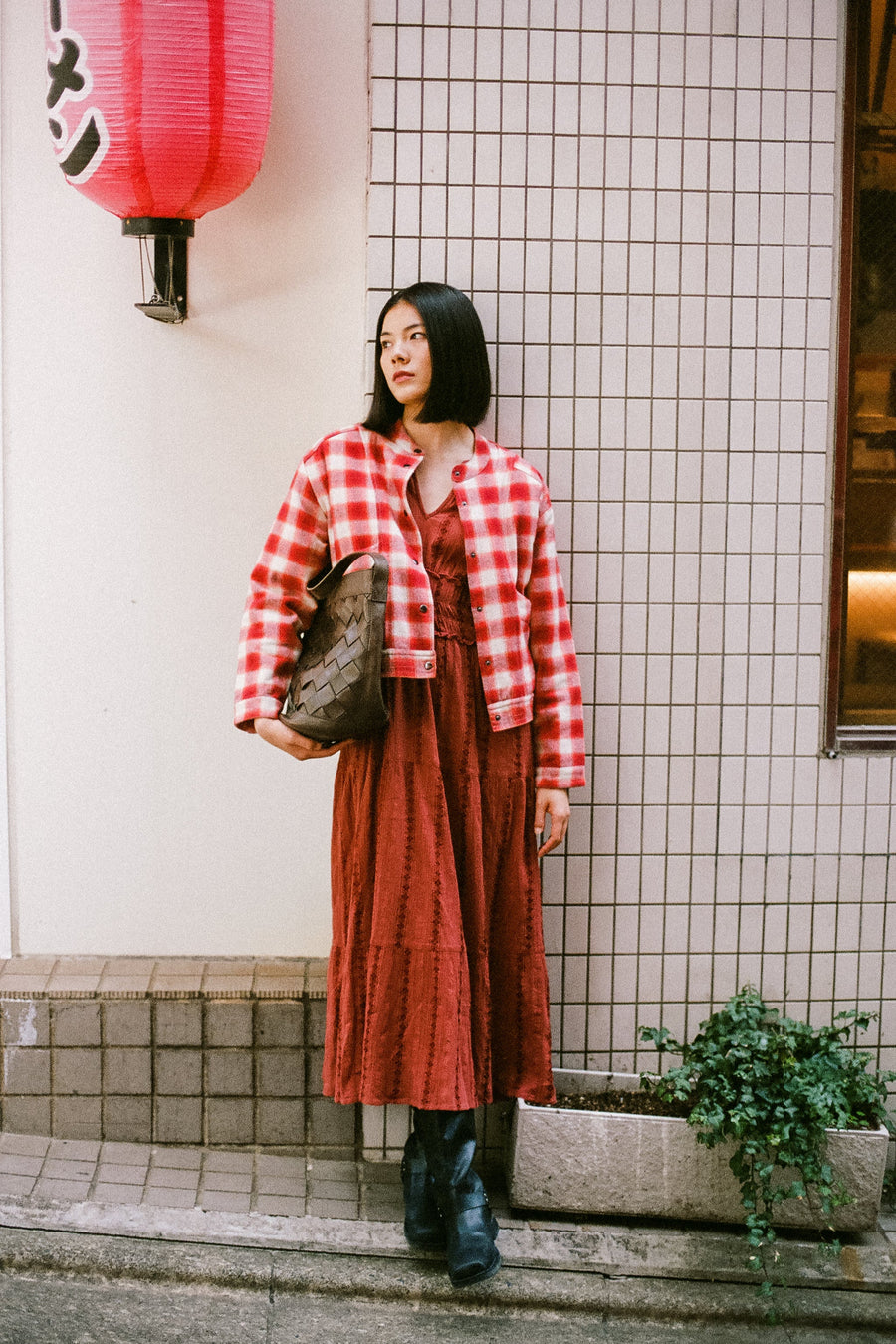 Red and White Checkered Quilted Jacket