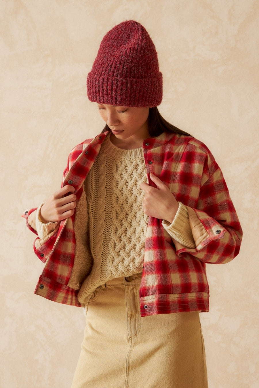 Red and White Checkered Quilted Jacket