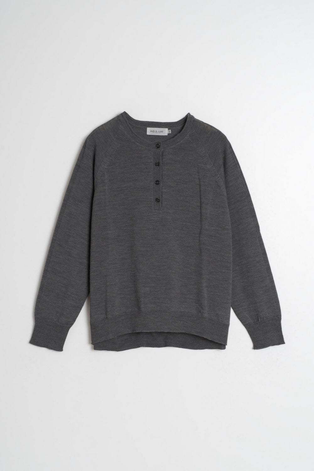 Charcoal Grey Raglan Neck Long Sleeve Merino Sweater.  