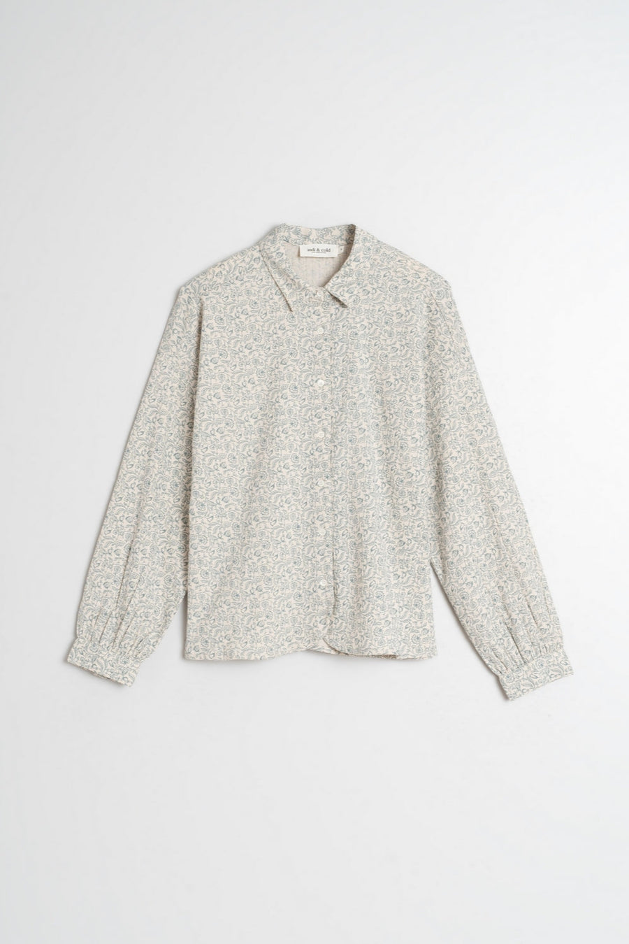 Organic Cotton Long sleeve shirt with beige base and delicate floral print. 