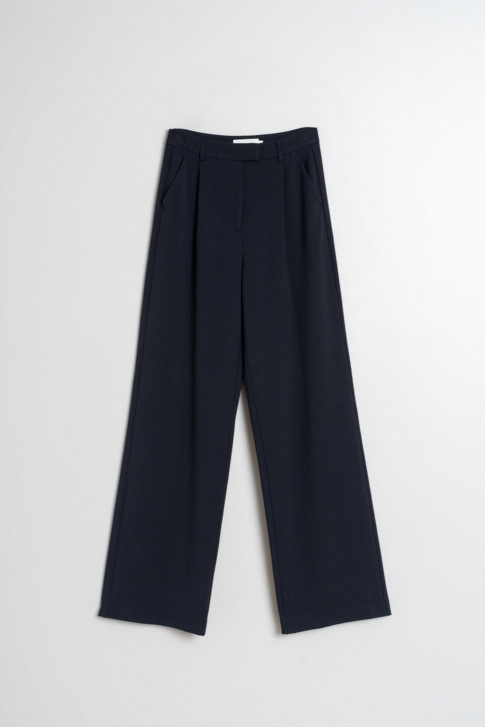 Navy wide leg pleated front pant. 