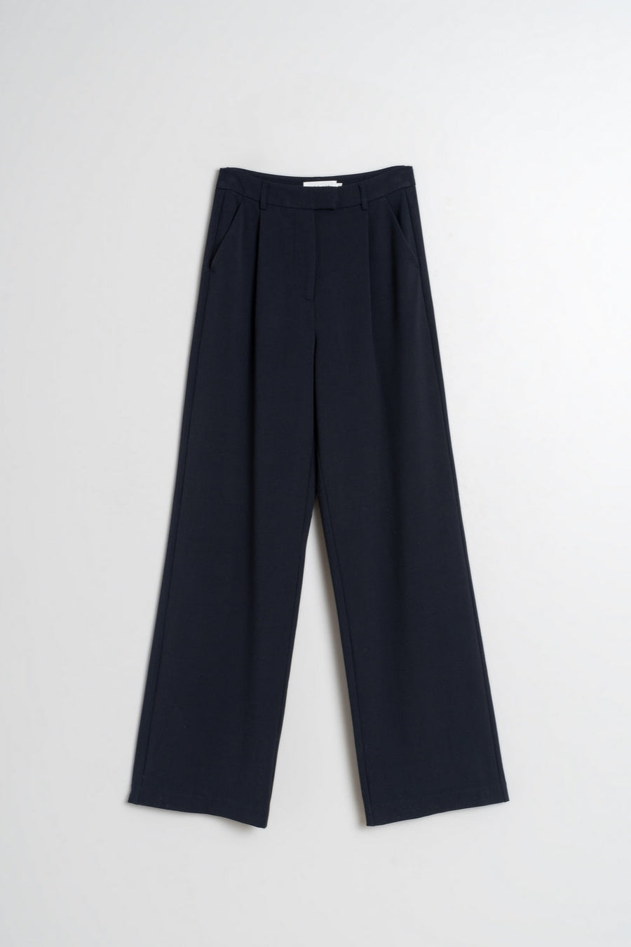 Navy wide leg pleated front pant. 