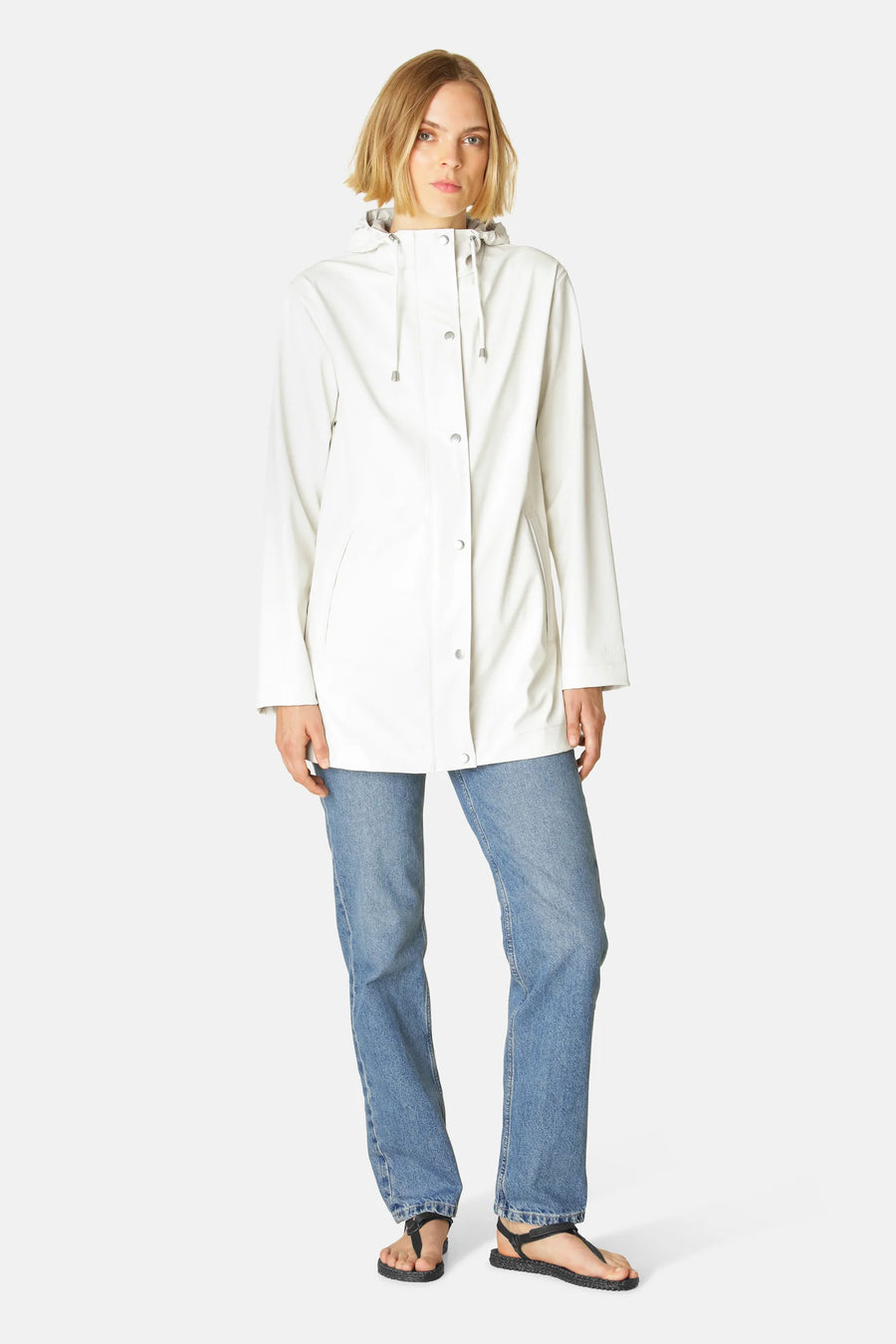 Cream rain jacket with silver dome detail 