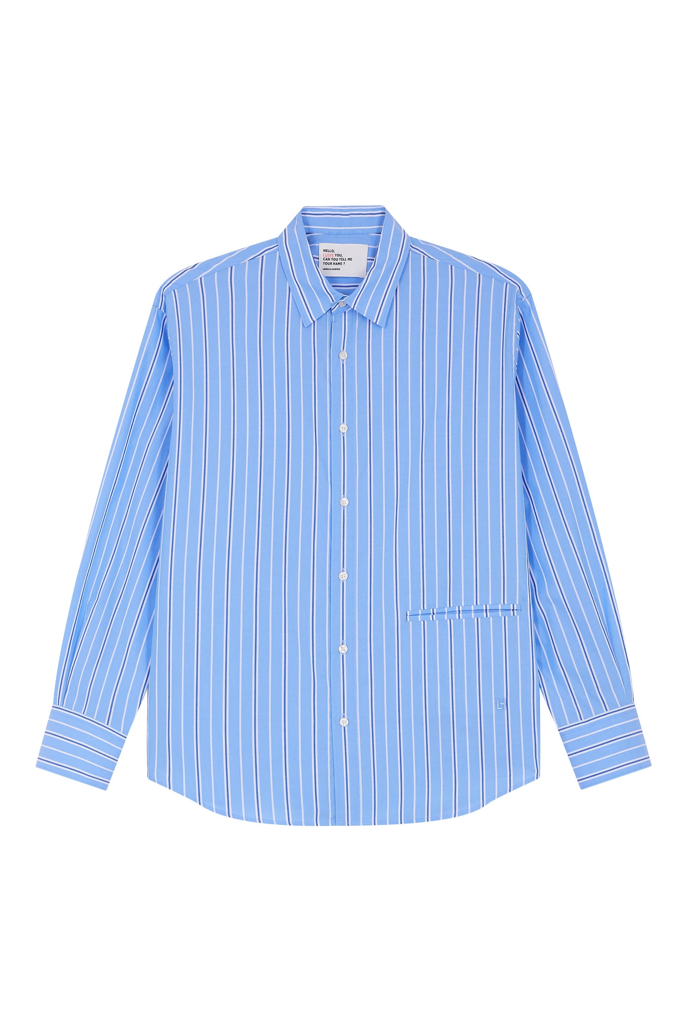 Blue striped shirt on a white background