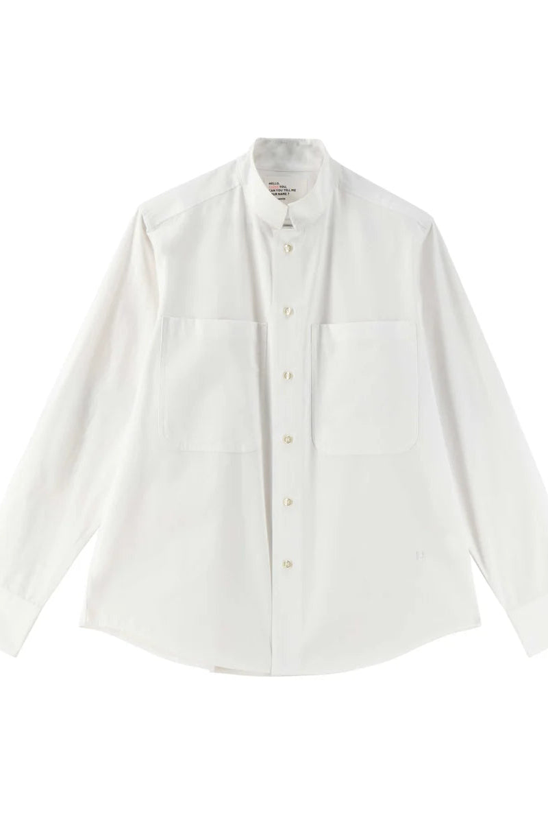 White shirt with mandarin collar on a white background