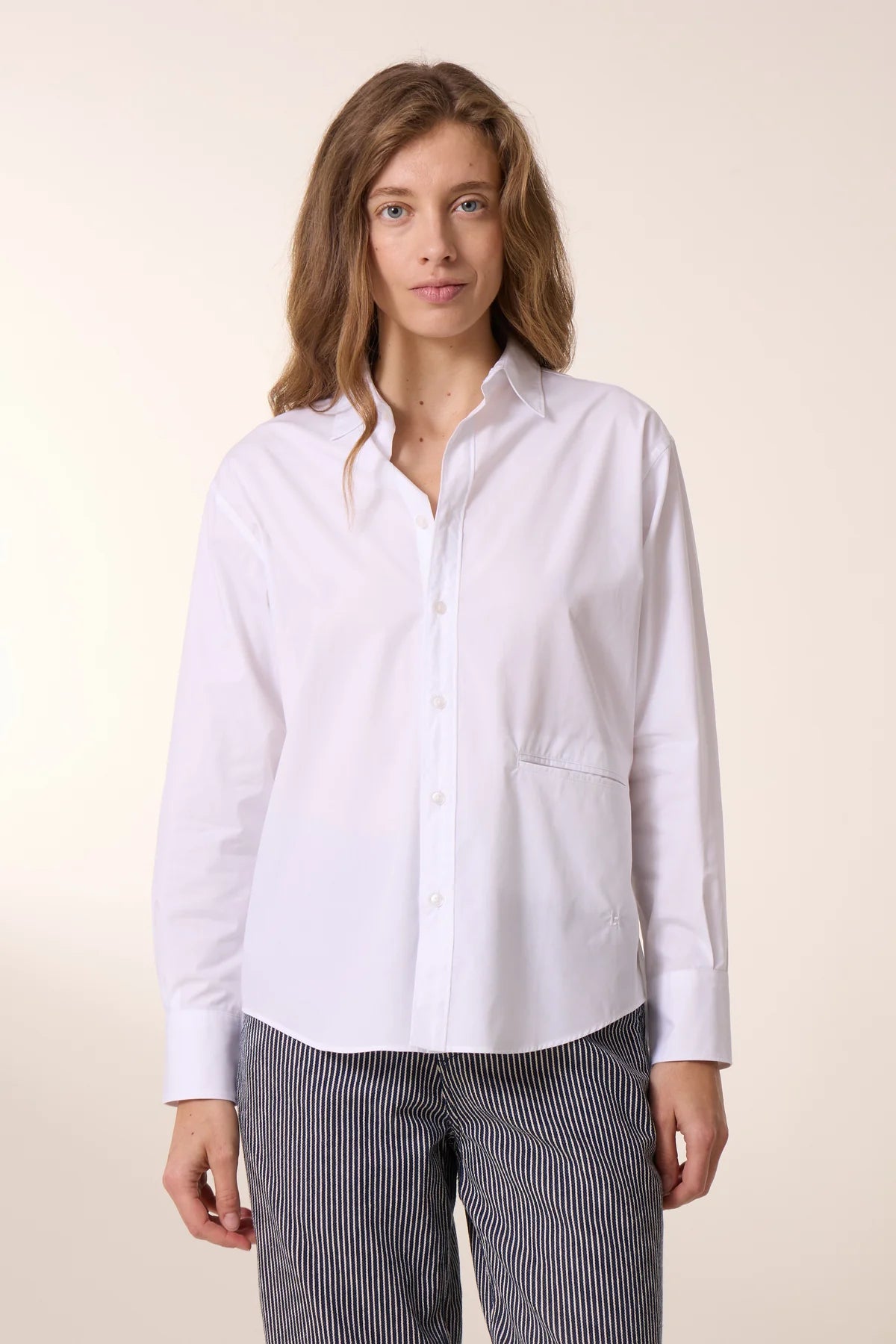 White Cotton Shirt ladies. Model. 