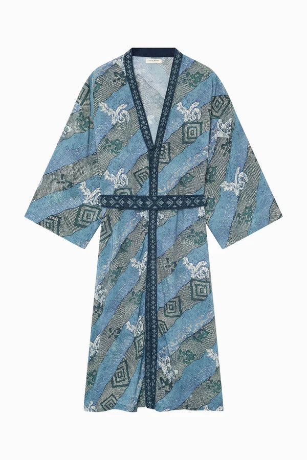 Blue patterned kimono on a white background