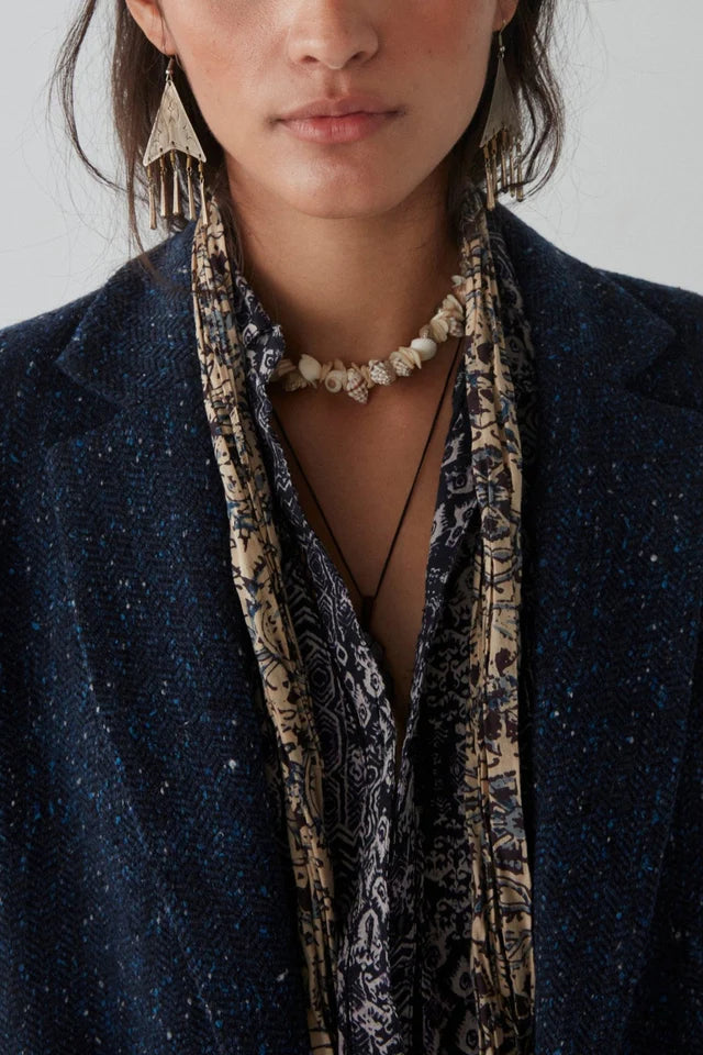 Ink Blue Blazer cut in viscose wool herringbone