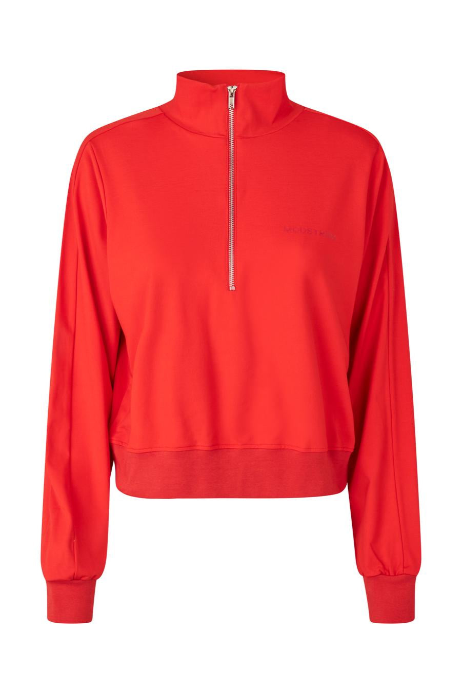 Red sweatshirt with a zipper on a white background