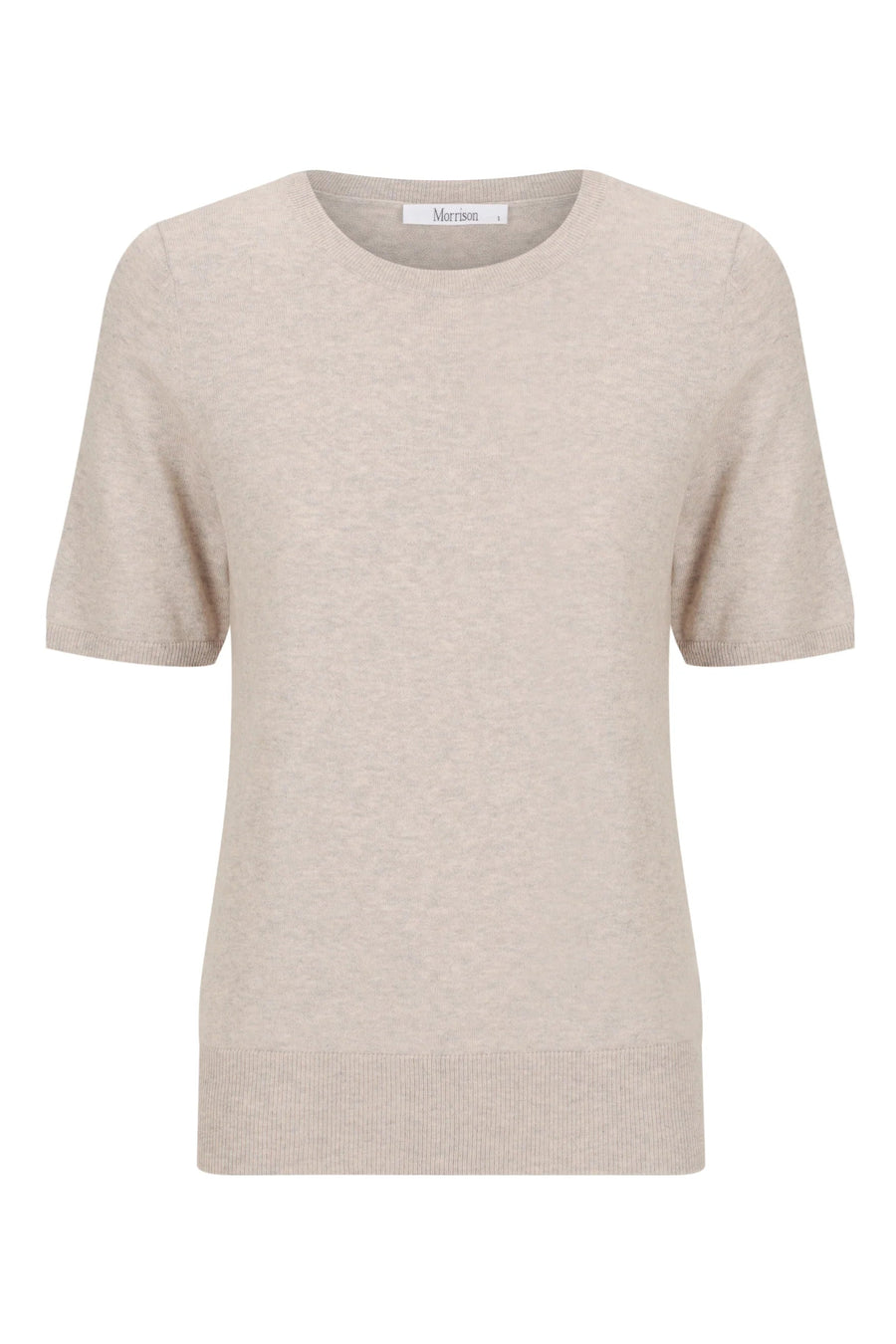 Round Neck Cashmere Cotton Short Sleeve Tee in Oatmeal. 