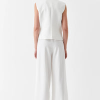 Wide leg full length trouser in ivory with front pleat.  