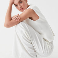 Wide leg full length trouser in ivory with front pleat.  