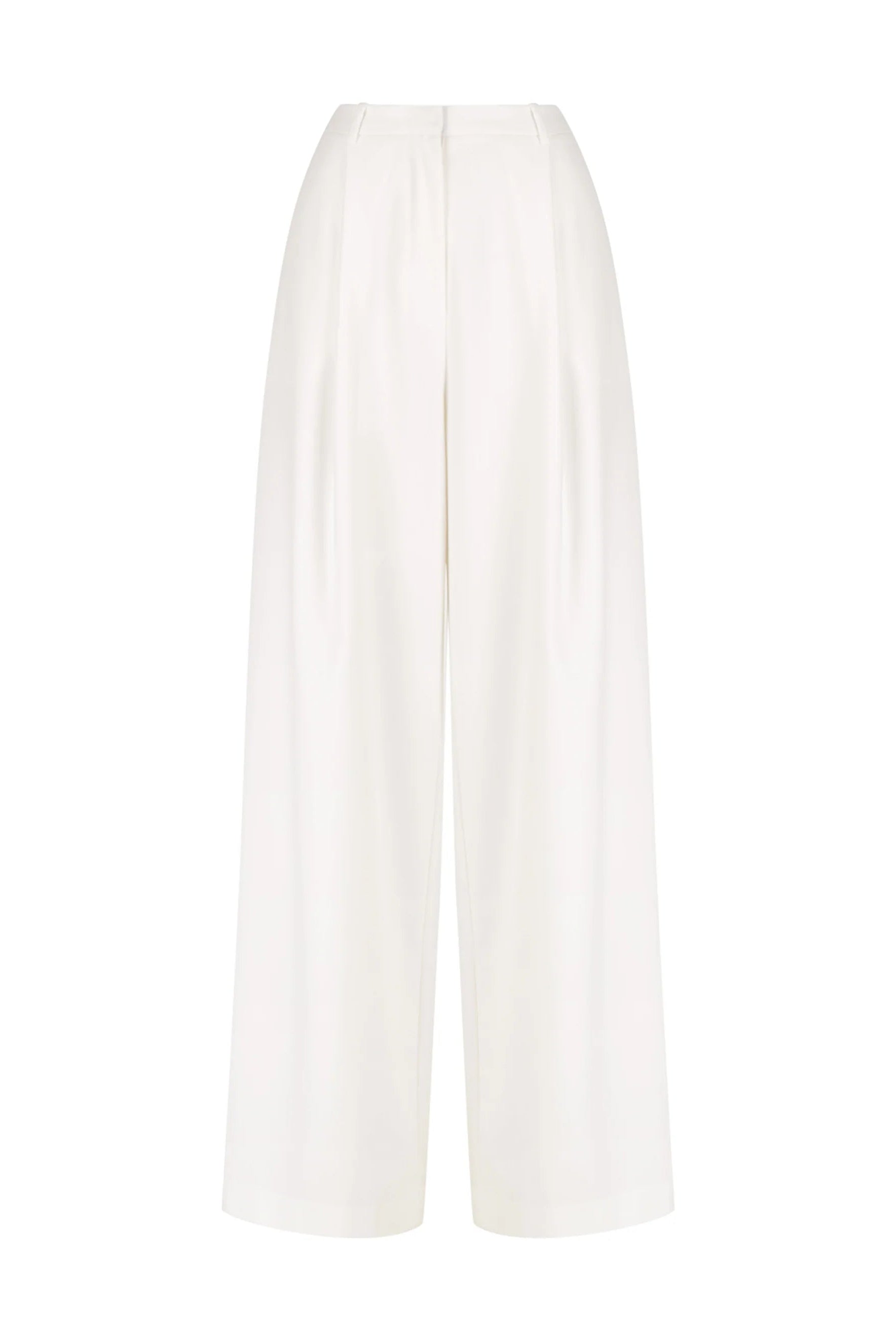 Wide leg full length trouser in ivory with front pleat.  