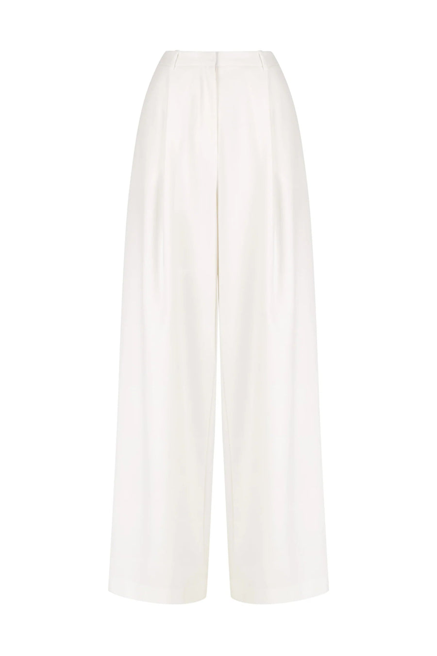 Wide leg full length trouser in ivory with front pleat.  